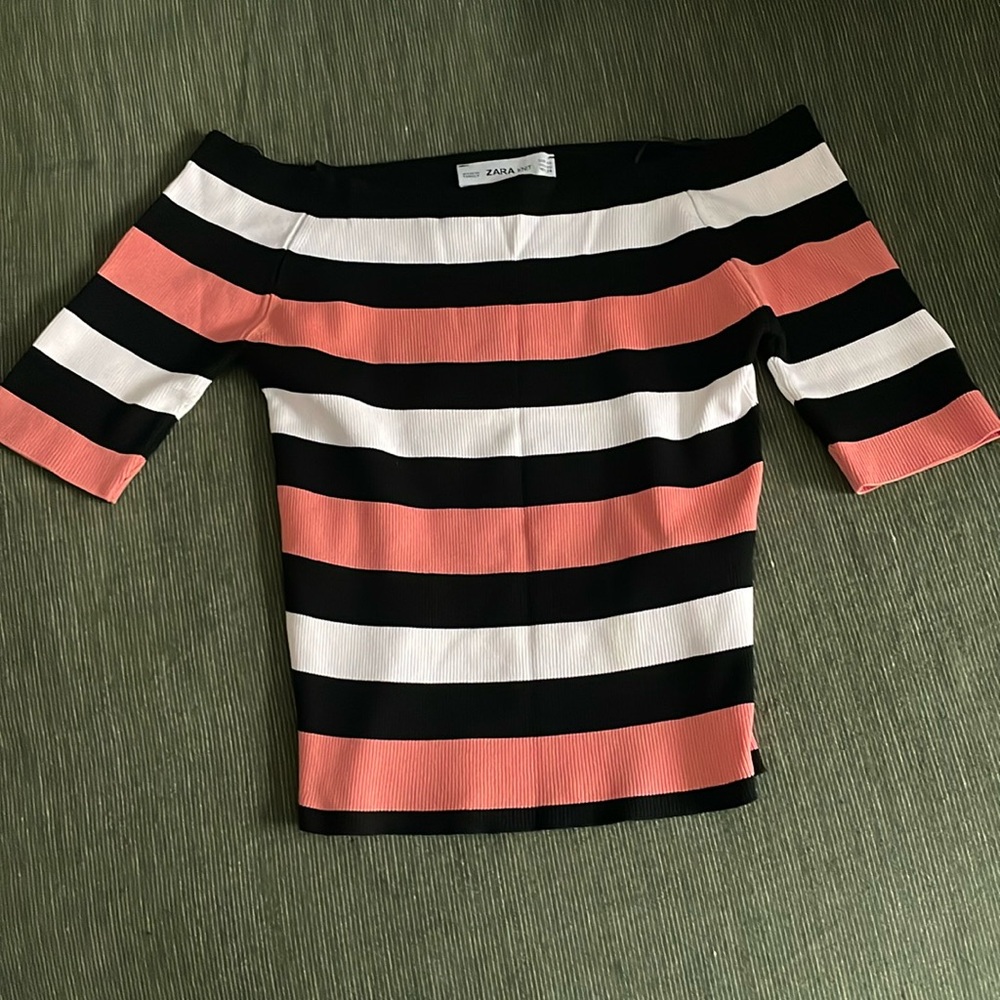 Zara Knit Striped Off the Shoulder Top
